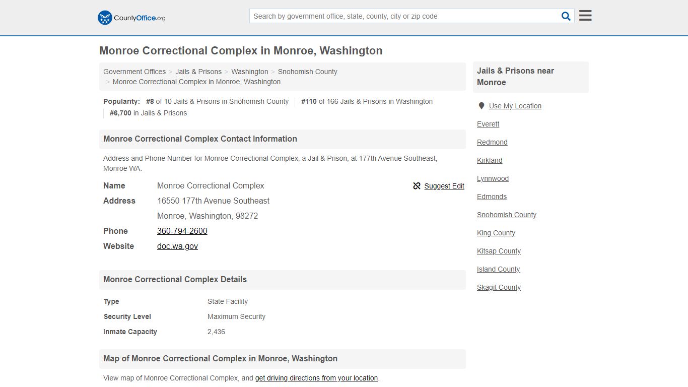 Monroe Correctional Complex - Monroe, WA (Address and Phone)